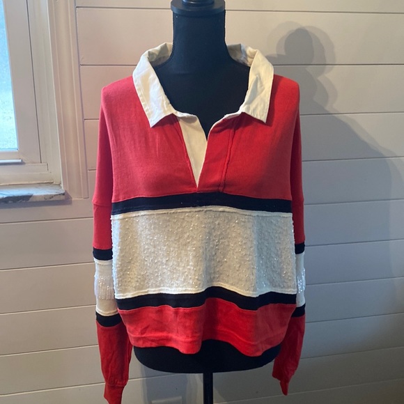 Free People Party Polo Oversized Crop Long Sleeve Top - Picture 5 of 11